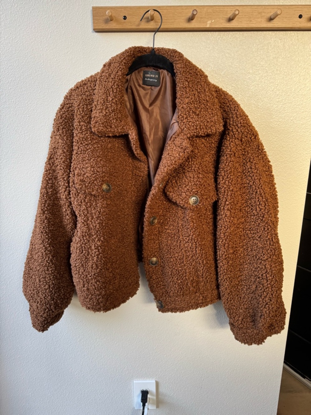 Forever 21 Brown Teddy Crop Sherpa Jacket Women L